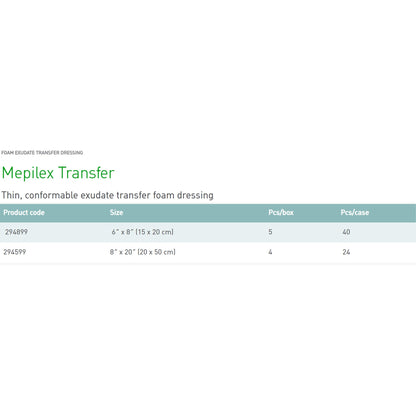 Mepilex® Transfer Thin Foam Dressing, 8 x 20 Inch