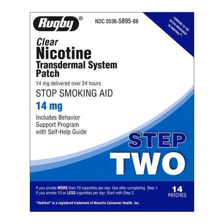 Major Pharmaceuticals 536589588 Rugby Clear Nicotine Transdermal System Patch Stop Smoking Aid, 14 mg