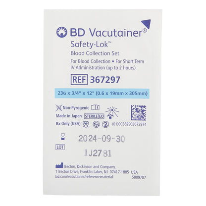 BD Vacutainer® 367297 Safety-Lok™ Blood Collection Set, 23 Gauge, ¾-inch needle length, 12-inch Tubing