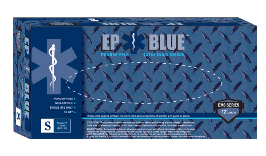 DermAssist® EP Blue™ Latex Extended Cuff Length Exam Glove, Medium, Blue