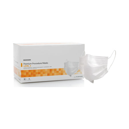 McKesson 73-GCFCXSSF Procedure Mask, Pleated with Earloops, One Size Fits Most, White
