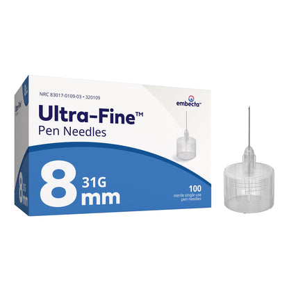 Embecta 320109 Standard Insulin Pen Needle Ultra-Fine III™ 31 Gauge 8 mm Length NonSafety