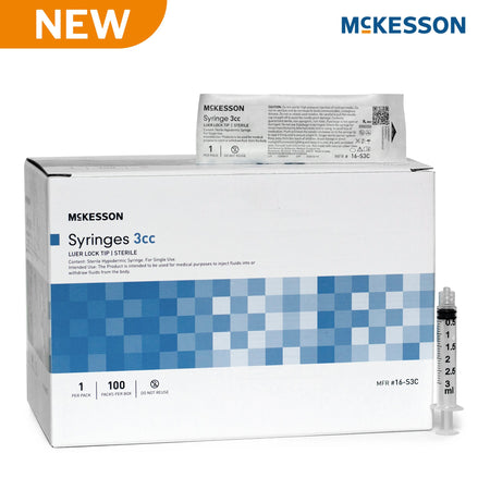 McKesson 16-S3C General Purpose Syringe, 3 mL, Luer Lock Tip, Flat Top Style
