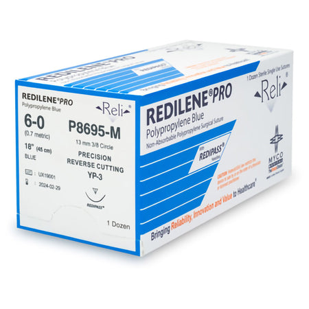 Myco Medical P8695-M Reli Redilene Polypropylene Nonabsorbable Suture with Needle, Size 6-0