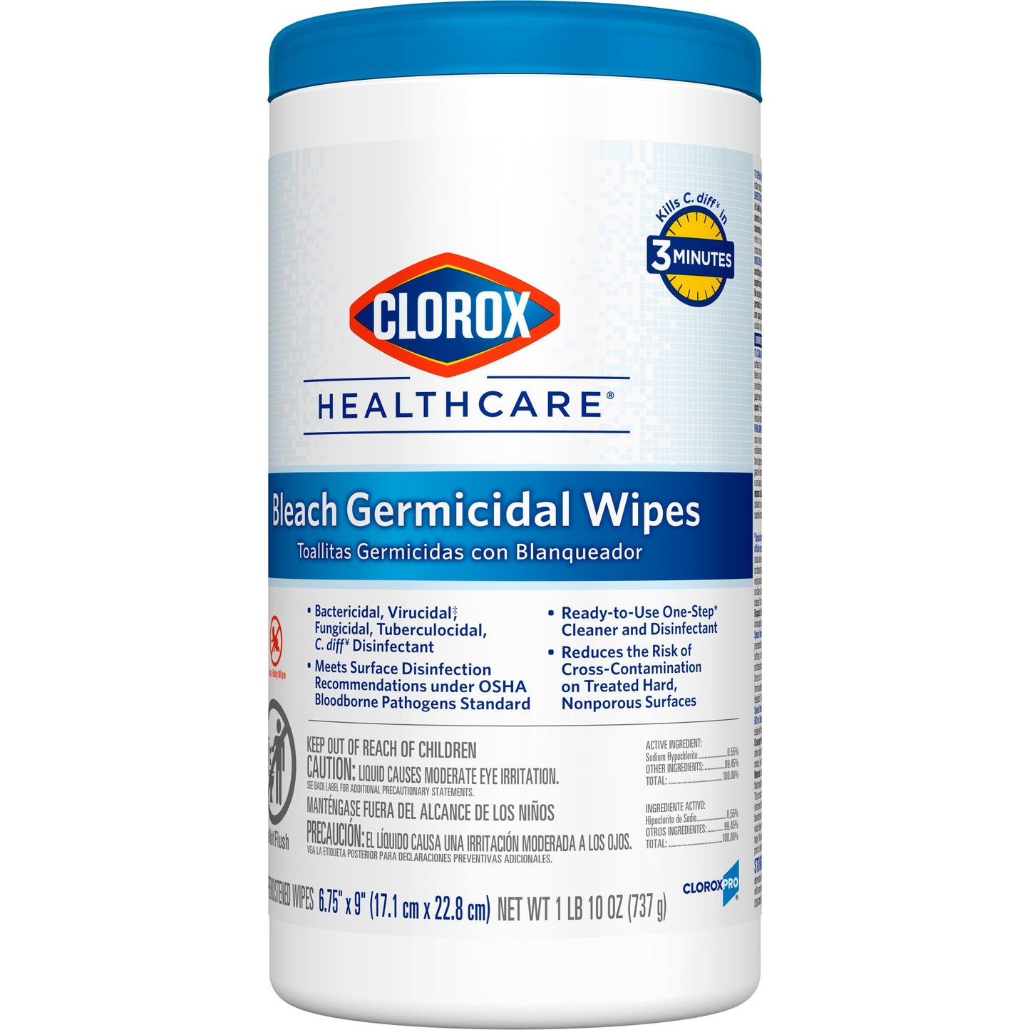 Clorox Healthcare® Bleach Germicidal Wipes, Canister, 70 ct.
