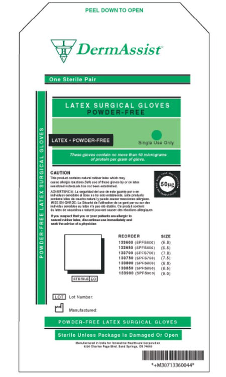 Innovative Healthcare 133650 DermAssist Latex Surgical Glove, Size 6.5