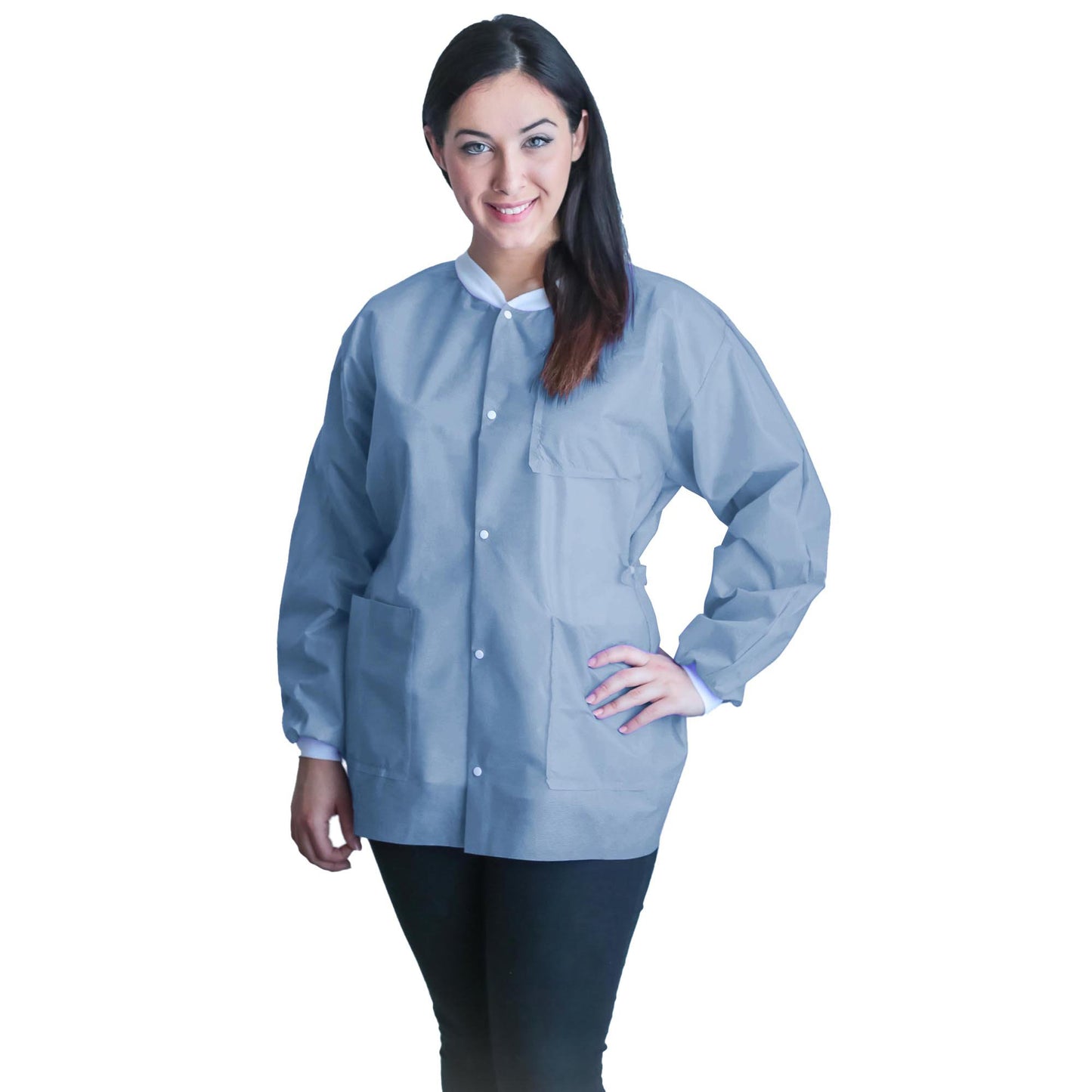 Lab Jacket FitMe™ Ceil Blue Small Hip Length 3-Layer SMS Disposable