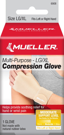Compression Glove Mueller® Compression & Support Gloves Fingerless Large / X-Large Over-the-Wrist Length Ambidextrous