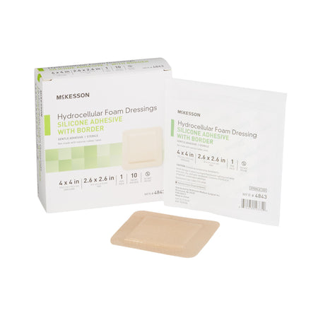 McKesson 4843 Silicone Adhesive with Border Silicone Foam Dressing, 4 x 4 Inch