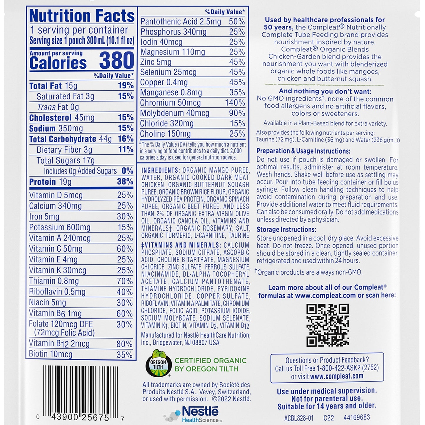 Oral Supplement Compleat® Organic Blends Chicken Garden Flavor Liquid 10.1 oz. Pouch