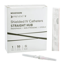Peripheral IV Catheter McKesson Prevent® R 20 Gauge 1 Inch Straight Hub Non Blood Control Push Button Safety