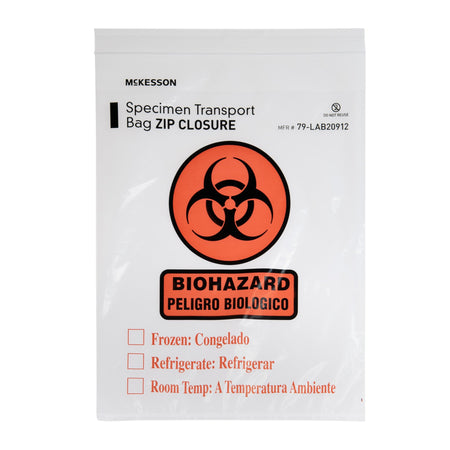 McKesson 79-LAB20912 Specimen Transport Bag with Document Pouch, Zip Closure, 9 x 12 Inch