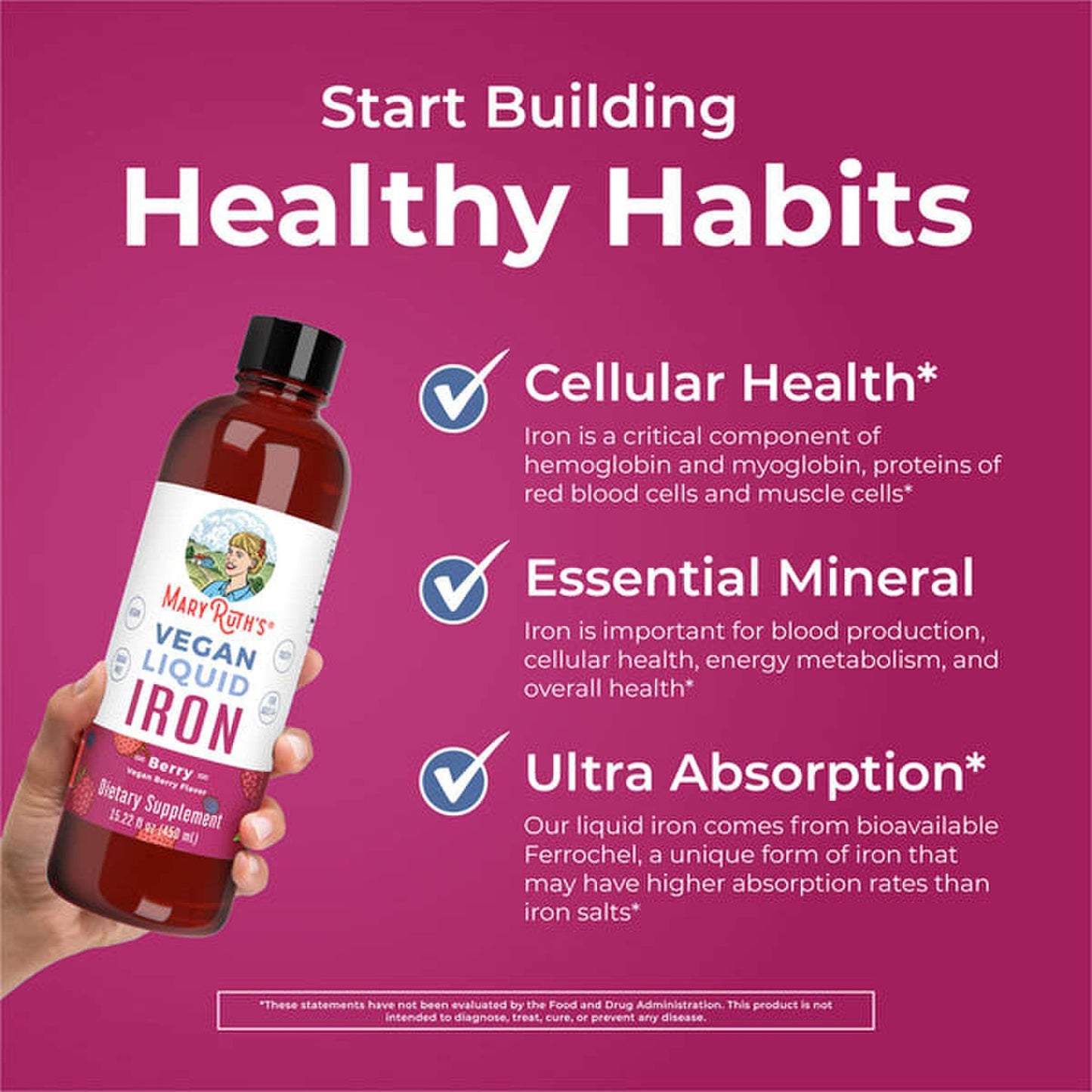 Dietary Supplement Mary Ruth's® Liquid Iron Iron 6 to 18 mg Strength Liquid 16 oz. Berry Flavor