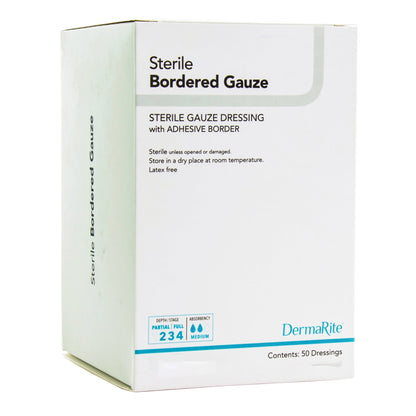 DermaRite® 00261E Bordered Gauze White Adhesive Dressing, 2 x 2 Inch