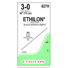 Ethicon 627H Nonabsorbable Suture with Needle Ethilon™ Nylon KS Straight Reverse Cutting Needle Size 3-0 Monofilament