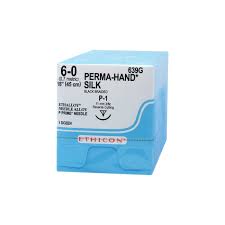 Ethicon 639G Perma-Hand Silk, Size 6-0, P-1, Braided