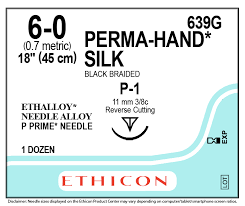 Ethicon 639G Nonabsorbable Suture with Needle Perma-Hand™ Silk P-1 3/8 Circle Precision Reverse Cutting Needle Size 6-0 Braided