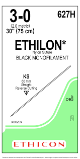 Ethicon 1133853 Ethilon Nylon Nonabsorbable Suture with Needle, Size 3-0, Reverse Cutting Monofilament