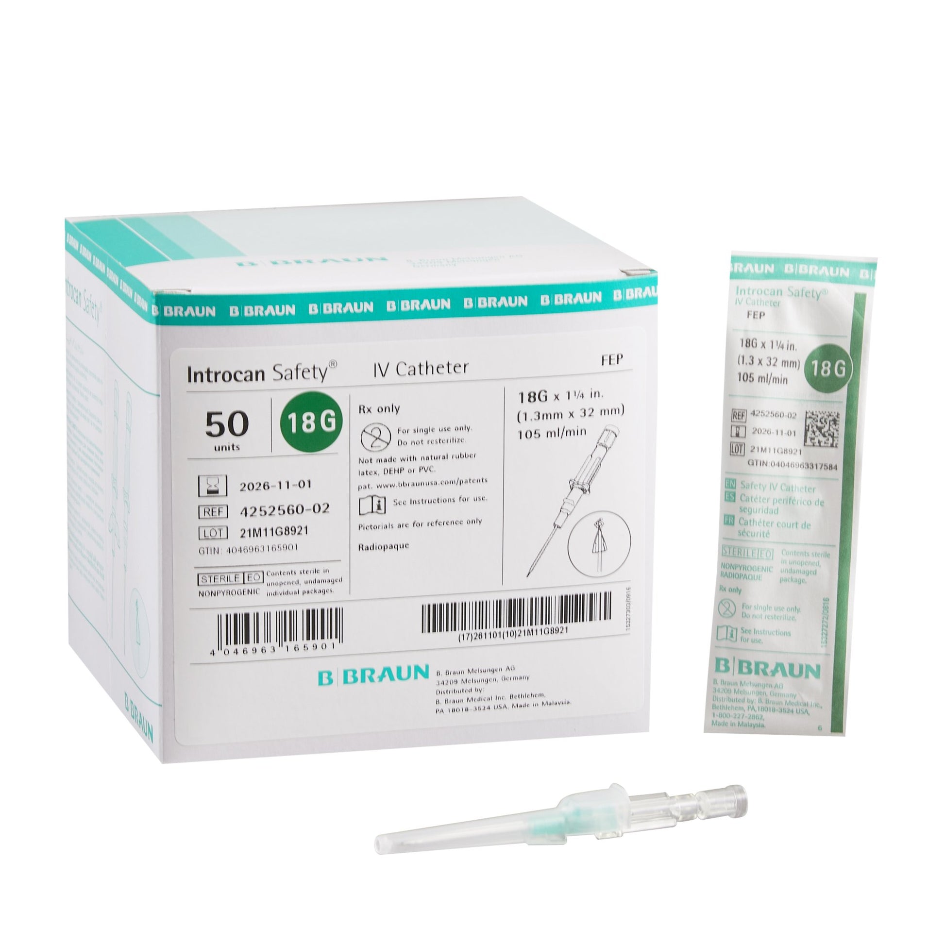 Introcan Safety Peripheral IV Catheter, 18 Gauge, Straight by B. Braun product image