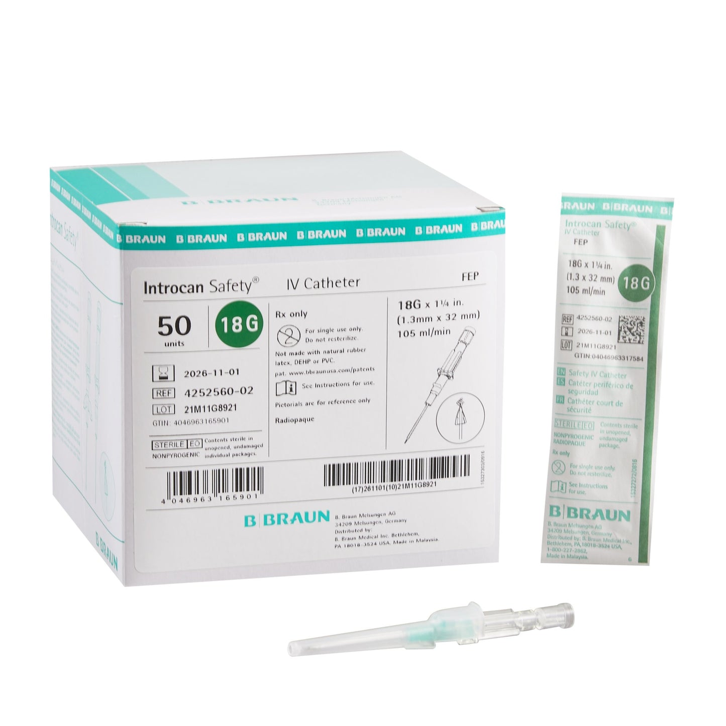 Introcan Safety® Peripheral IV Catheter, 18 Gauge, Straight