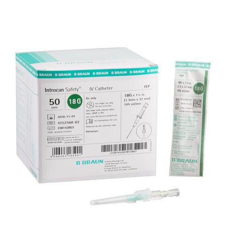 Introcan Safety® Peripheral IV Catheter, 18 Gauge, Straight