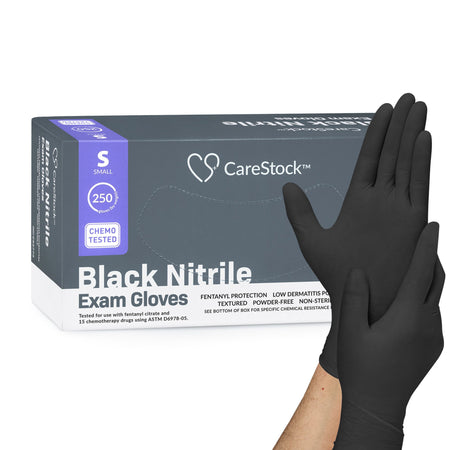 CareStock CS2772 Nitrile Exam Glove, Small, Black