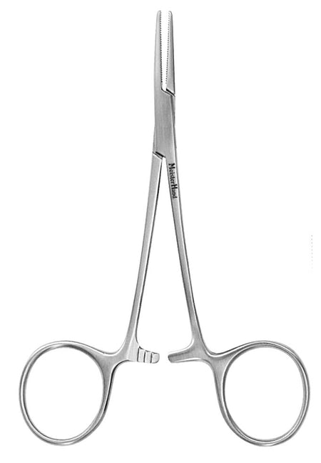 Mosquito Forceps MeisterHand® Halsted 5 Inch Length OR / Surgical Grade German Stainless Steel NonSterile Locking Finger Ring Handle Straight Serrated Tips