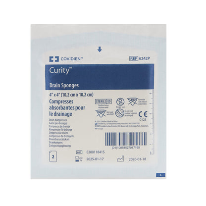 Curity™ Drain Sponge, 4 x 4 Inch, 6-Ply