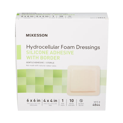 McKesson Silicone Adhesive with Border Silicone Foam Dressing, 6 x 6 Inch