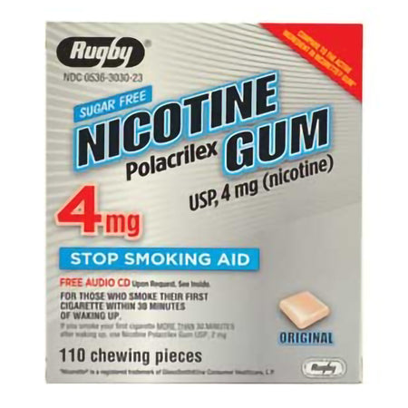 Major Pharmaceuticals 1103676 Rugby Sugar-Free Nicotine Gum 4 mg Stop Smoking Aid, Original Flavor
