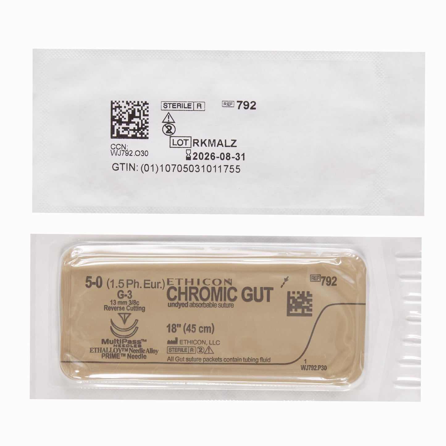 Absorbable Suture with Needle GUT CHROMIC Chromic Gut G-3 3/8 Circle Reverse Cutting Needle Size 5-0 Monofilament