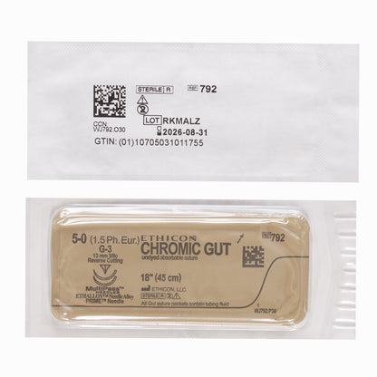 Absorbable Suture with Needle GUT CHROMIC Chromic Gut G-3 3/8 Circle Reverse Cutting Needle Size 5-0 Monofilament