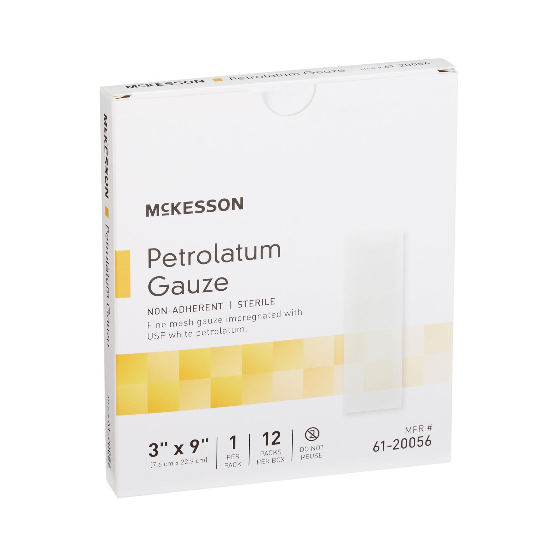 In stock McKesson 61-20056 sterile 3x9 petrolatum gauze dressings ready for dispatch from Lexicon Medical Supply in Tucson, AZ.
