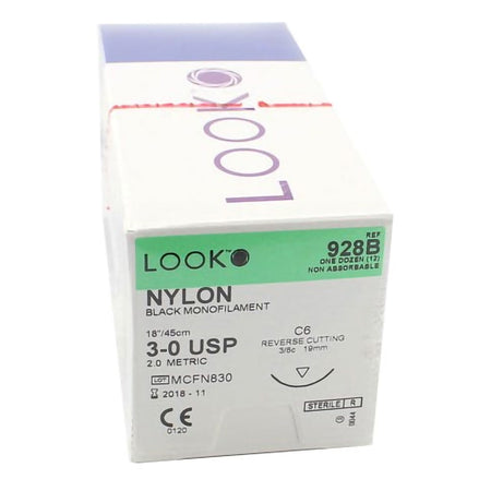 Surgical Specialties 928B LOOK Nylon Nonabsorbable Suture with Needle, C6 Reverse Cutting Monofilament