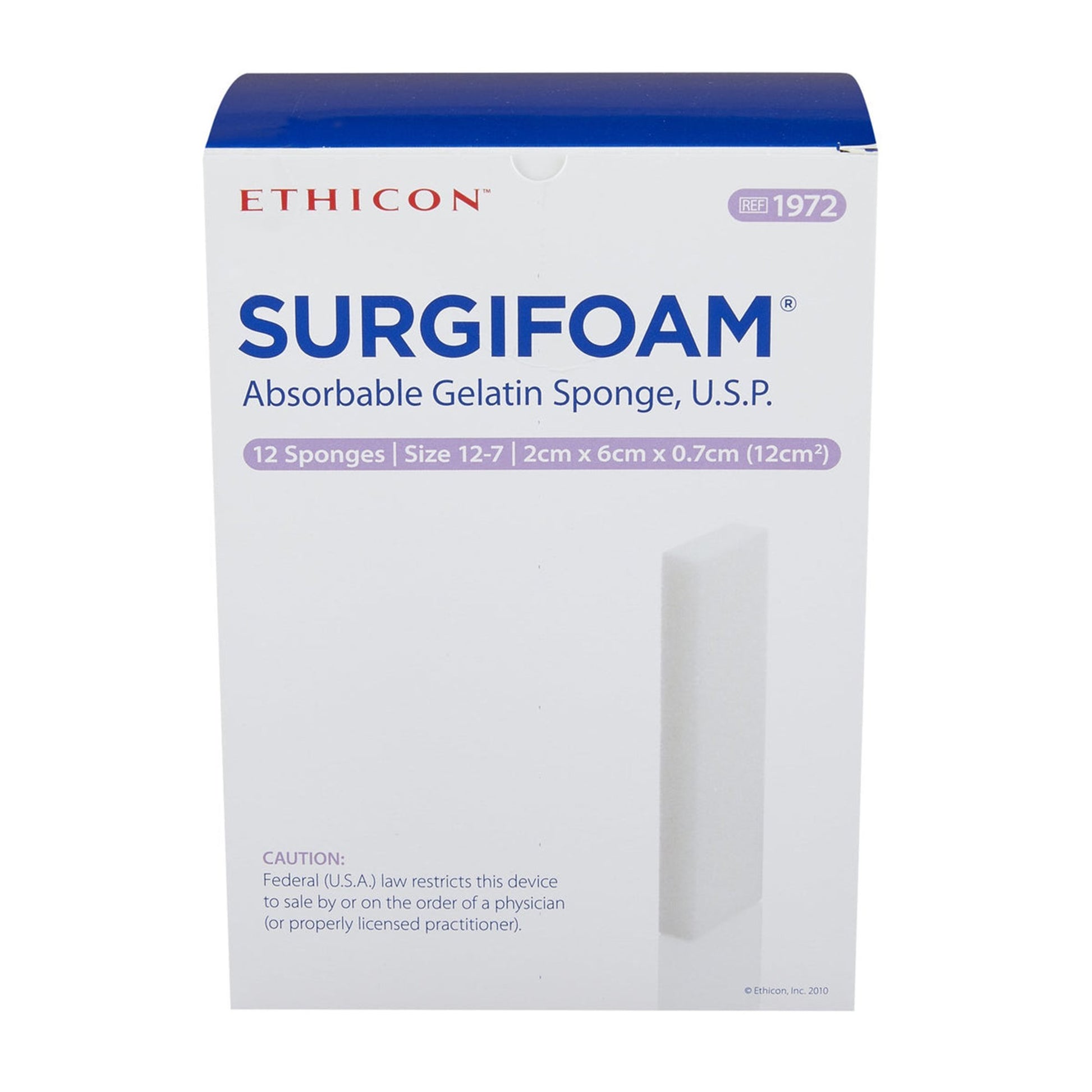 Ethicon Surgifoam Absorbable Gelatin Sponge Surgifoam 2 X 6 cm X 7mm, Sterile | Ethicon 1972 by J & J Healthcare Systems.