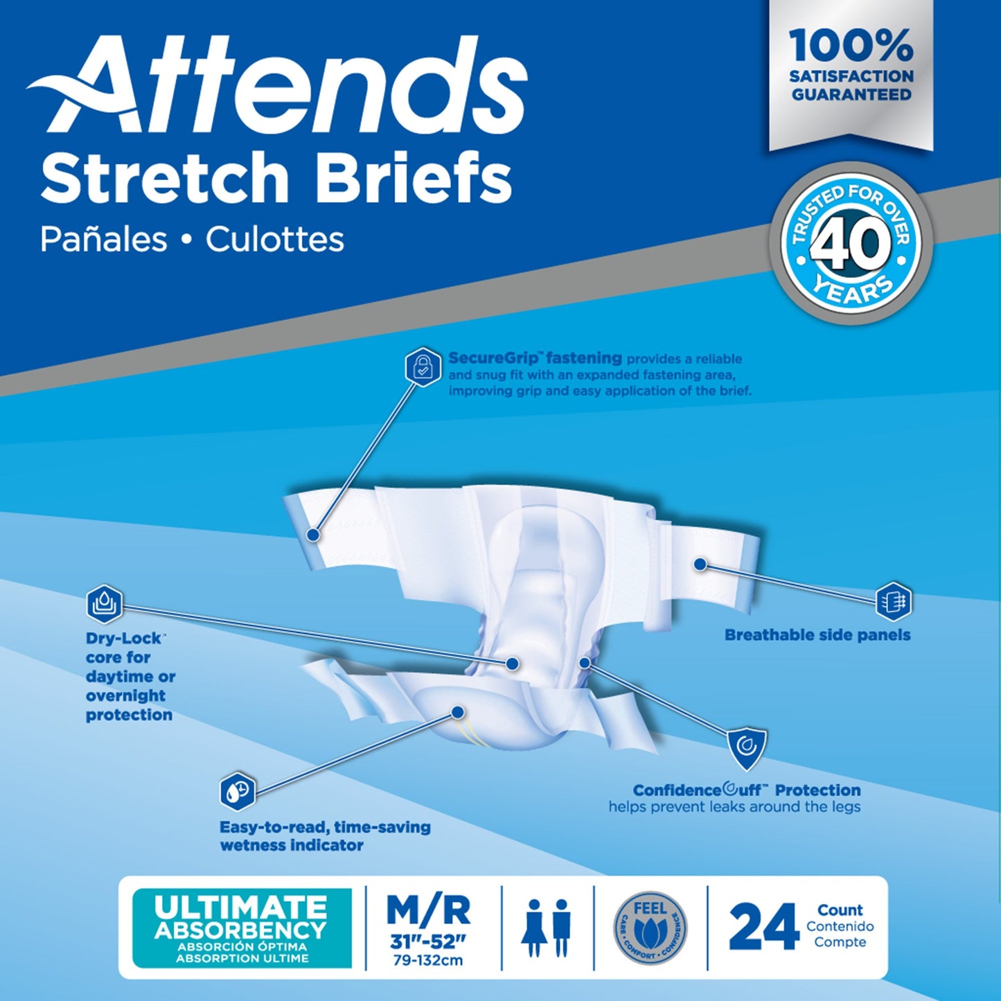 Attends® Stretch Briefs, Medium / Regular