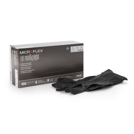 Microflex MK-296-M Midknight Nitrile Exam Glove, Medium, Black