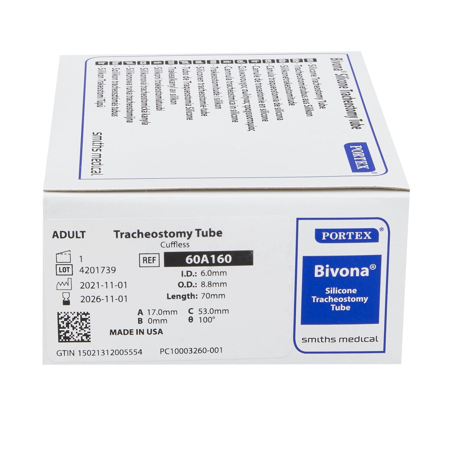 Bivona® Tracheostomy Tube, Uncuffed, Size 6.7