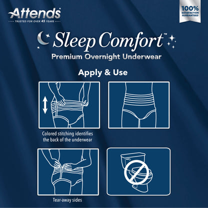 Attends® Sleep Comfort Premium Overnight Underwear, Medium, 24 – 44 Inches