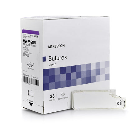 McKesson SJ443H Polyglycolic Acid Absorbable Suture with Needle, C-14 Reverse Cutting Braided