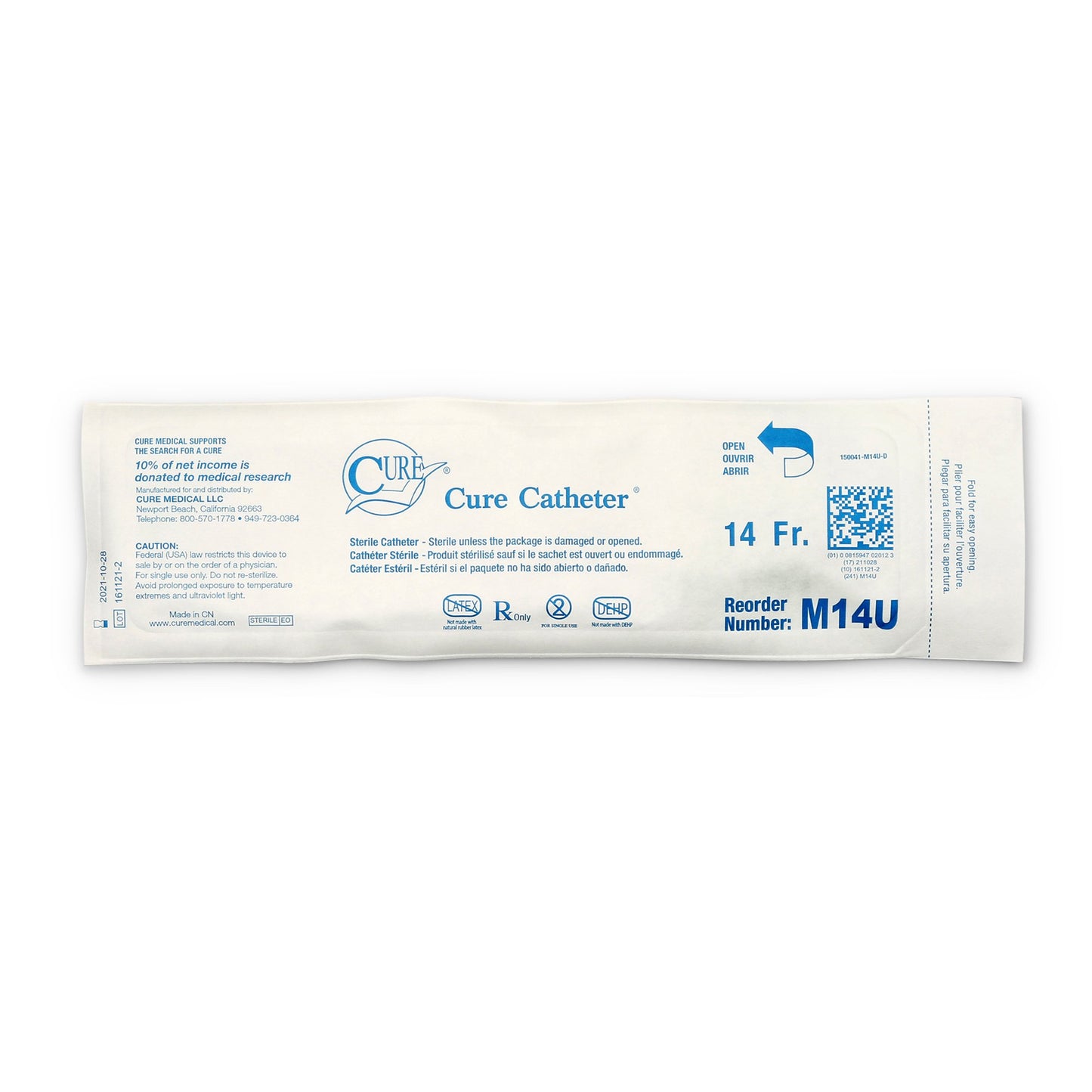 Cure Catheter™ Urethral Catheter, 14 Fr., Male, Straight M14U