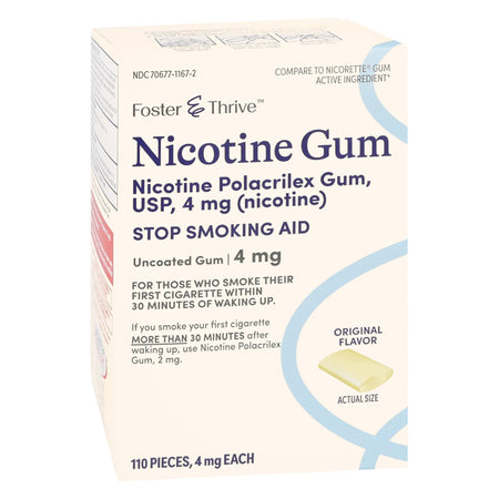 McKesson 70677116702 Foster & Thrive Nicotine Polacrilex 4 mg Gum, Original Flavor