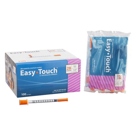 MHC Medical 828155 Standard Insulin Syringe with Needle EasyTouch 1 mL 1/2 Inch 28 Gauge