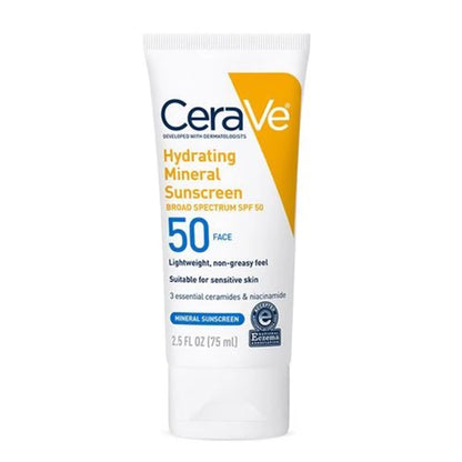 Sunscreen CeraVe® Hydrating Mineral Sunscreen Face SPF 50 Lotion 2.5 oz. Tube