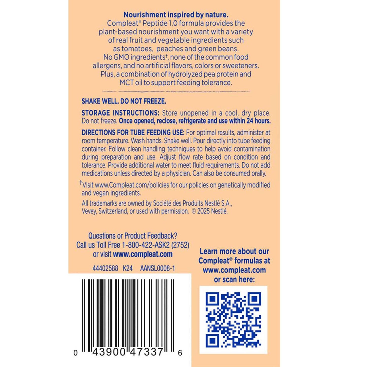 Compleat Peptide 1.0 Nutritionally Complete Tube Feeding Formula by Nestle Healthcare Nutrition product image - view 3