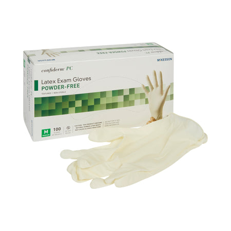 McKesson 14-1382 Confiderm Latex Exam Glove, Medium, Ivory