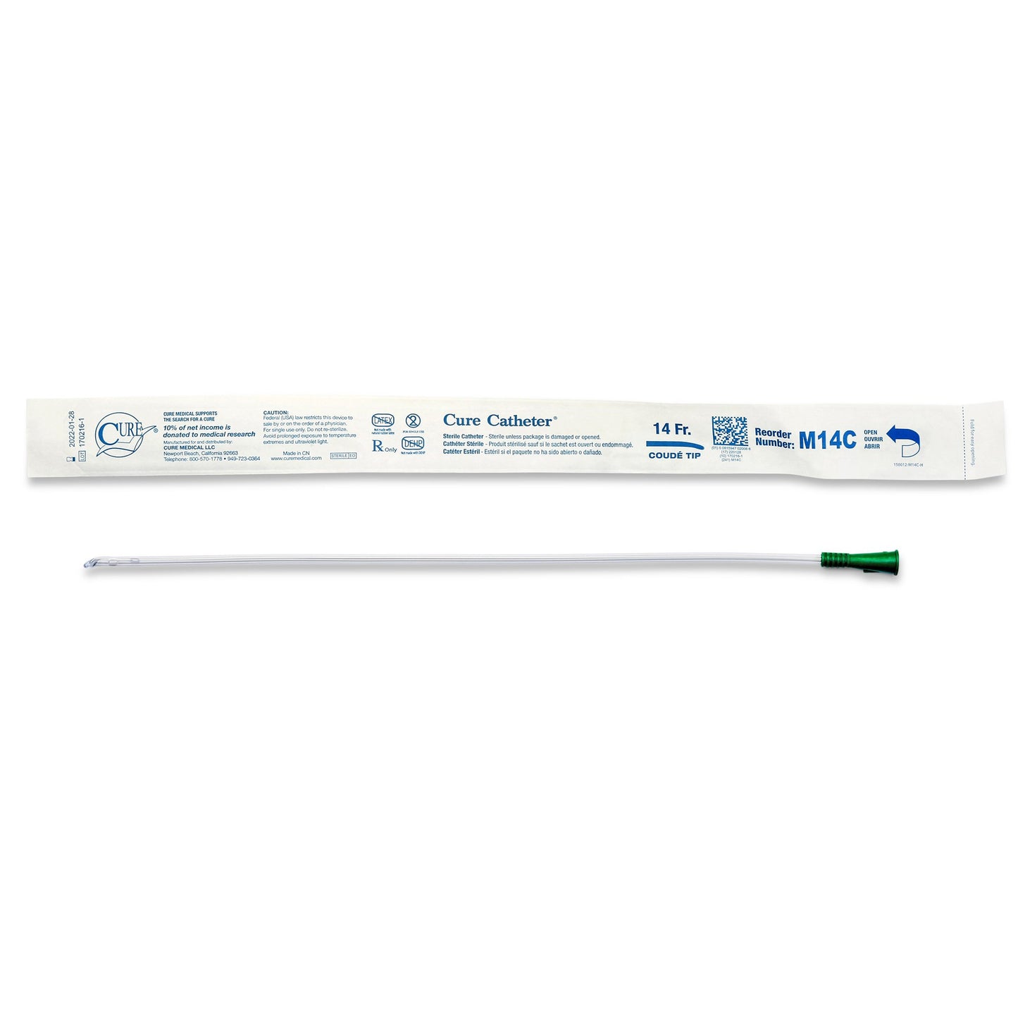 Cure Catheter™ Male Intermittent Catheter, 14 Fr., Coude M14C