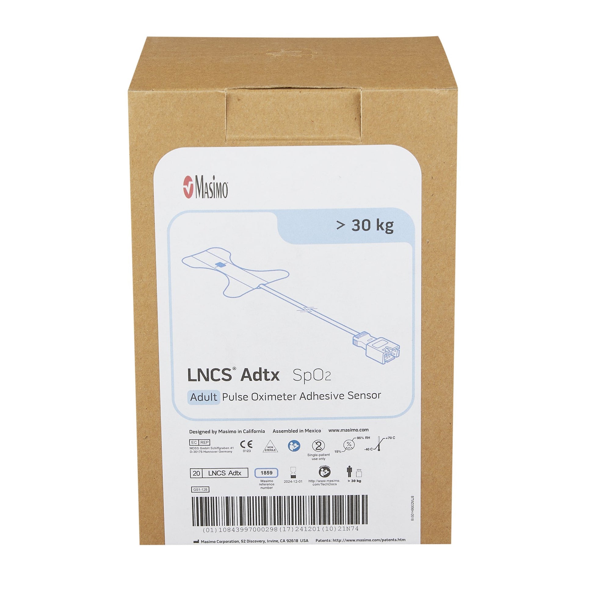 In stock Masimo 1859 LNCS disposable adult SpO2 sensors ready for immediate local dispatch from Lexicon Medical Supply in Tucson, AZ.