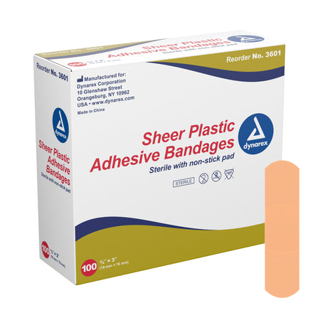 Dynarex 3601 Tan Sheer Adhesive Strip, ¾ x 3 Inch