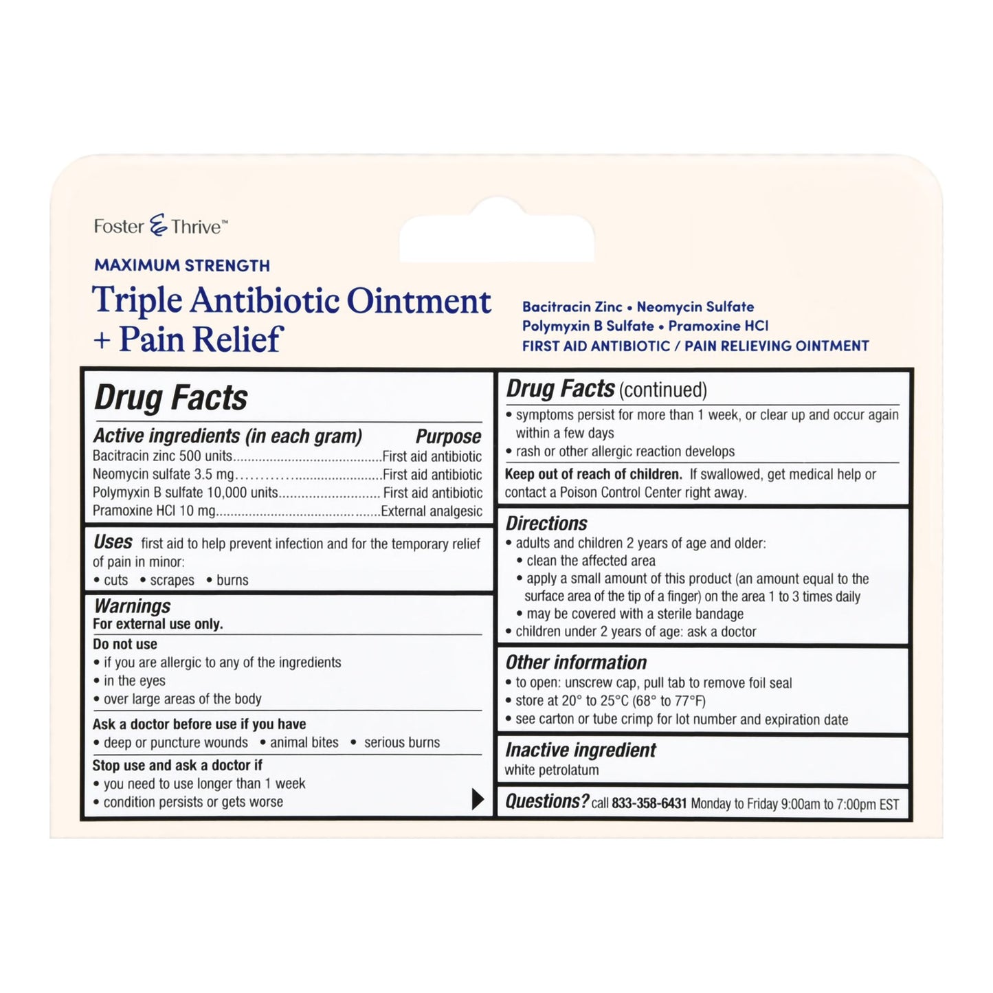 Foster & Thrive™ Maximum Strength Triple Antibiotic + Pain Relief Ointment